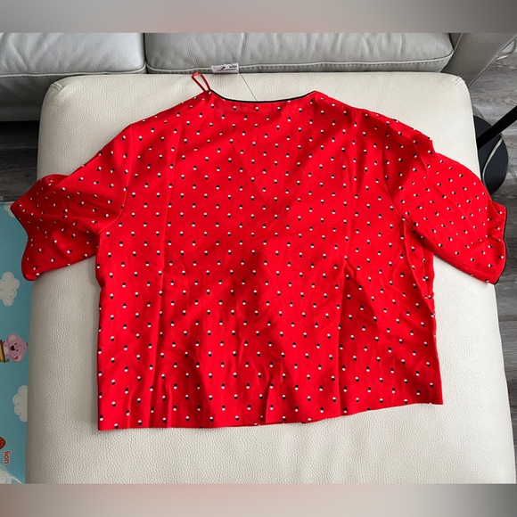 NWT - Mango Women’s Cropped Polka Dot V Neck Half Sleeve Blouse - US Size 8 - Picture 7 of 8